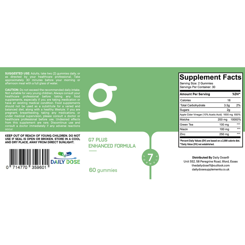 G7 Plus Gummies Supports Healthy Weight Loss (60 Gummies)- 1 Bottle - 1000MG - Green Gummies