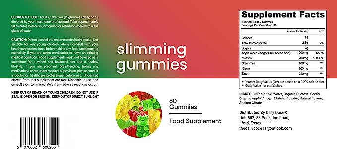 Slimming Gummies - 60 Gummies - Weight Loss Support - 1 Month Supply - DAILY DOSE